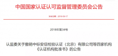 又有4家認(rèn)證機構(gòu)被撤銷批準(zhǔn)書！